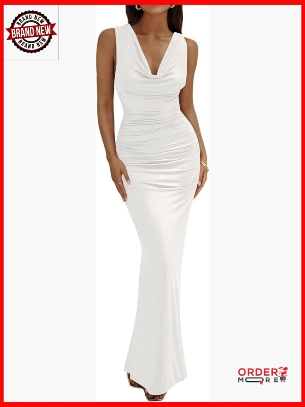 Cowl Neck Sleeveless Ruched Slim Fit Maxi Dress for Wedding Guest